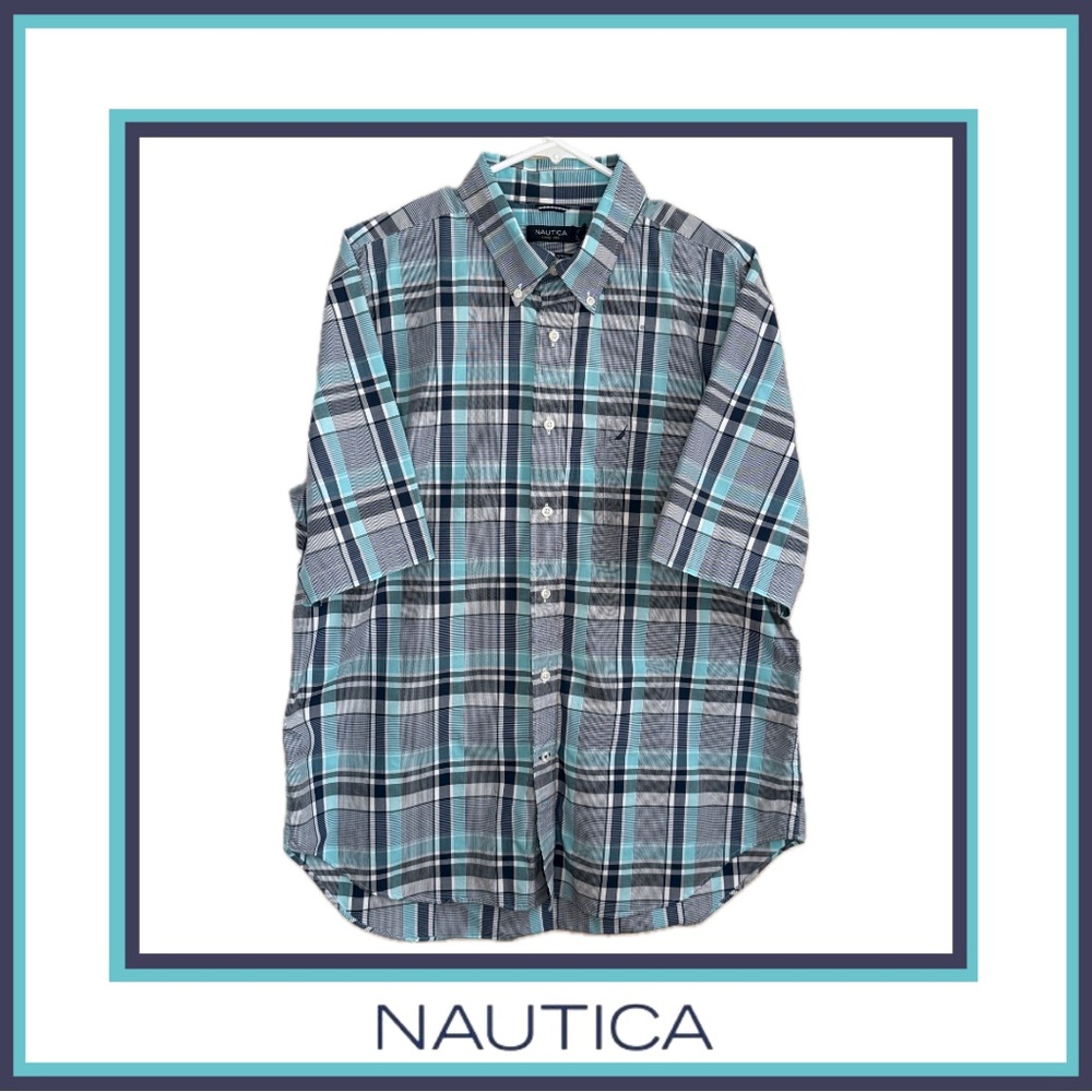 Nautica Men’s Short Sleeve Plaid Button-Down Shirt – Size XL